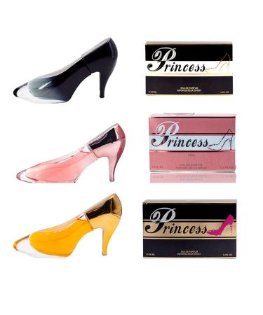 Princess Low Heel Pink Black Yellow Perfume for Women 3.4oz/100ml each (Our Impression of Good Girl) Eau de Parfum Natural Spray (Pack of 3)