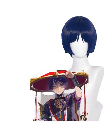 Gensin effect cosplay scaramouche 30cm wig blue purple black wig cosplay anime wigs heat -resistant synthetic wigs halloween