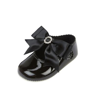 EARLY DAYS Baypods Baby Girls Shoes Soft Soled Pre Walker Shoes Diamante Bow Soft Faux Leather Baby Shoes Made in England 3 UK Child Black Patent