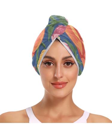Blooming Tulips Hair Towel 2 Pack Super Absorbent Hair Drying Towel Quick Dry Hair Turbans Head Towel with Button Twisty Wrap for Women Girls