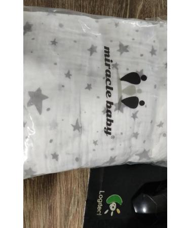 Miracle Baby Muslin Swaddle Blanket 115x150cm - Grey Stars - Cotton Summer Layer - For Boys and Girls - Buy Online on GoSupps.com