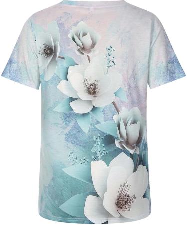 Floral Printed Casual Women's Summer Top | Loose Fit Short Sleeve T-Shirt in Light Blue - Buy Online on GoSupps.com