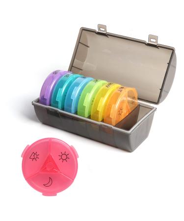 Weekly Pill Dispenser and Reminder Pill Box 7 Day, Portable Travel Pill Organizer, Detachable Pill Box, Easy to Carry Pill Case, for Vitamin/Pill/Fish Oil (3 Times a Day)