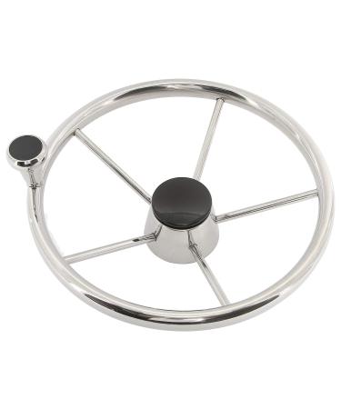 Yaegarden 5 Spoke Boat Steering Wheel, Stainless Steel Marine Wheel with Big Size Knob & Black Cap-7300S2 11''