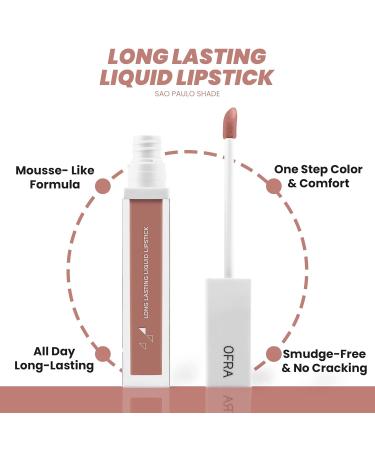 Ofra Cosmetics Sao Paulo Long Lasting Liquid Lipstick - Lightweight Velvet Matte Neutral Peach Nude - Vegan Formula with Antioxidants - 8g Tube - Buy Online on GoSupps.com