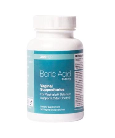 365 HER Boric Acid Vaginal Suppositories - Fast Dissolving for Yeast Infection & BV Relief pH Balance Odor & Discomfort Control Feminine Health Support - 30 Count Made in USA