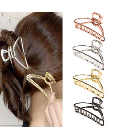 Forhome 4pcs Large Metal Hair Claw Clips Women Metal Hollow Jaw Barrettes Alloy Hair Claws Decor for Thick Hair