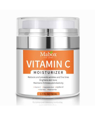 Mabox Vitamin C Skin Care Moisturizer Cream for Face and Body with Vit E, Hyaluronic Acid, Niacinamide and Jojoba Oil for Age Spots and Uneven Skin Tone, Dark Spot Remover, Anti-Aging (1.7 Fl. Oz)