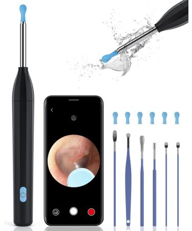 TopWigy Ear Wax Removal Tool Ear Cleaner with Camera 1440P Endoscope with 6 LED Lights Ear Cleaning Kit with 6 Spoons Waterproof 5MP HD Ear Camera Otoscope Compatible with iOS & Android Black