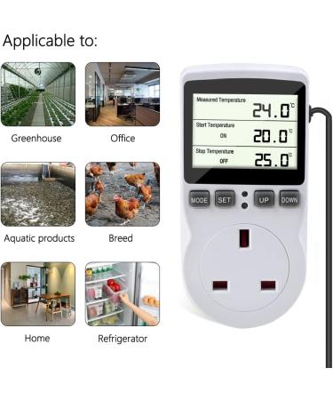 Gobesty Digital Temperature Controller Thermostat Outlet Socket 230 V Digital Thermostat Outlet Plug with Temp Sensor Temperature Switch Heating Cooling Timer for Greenhouse Farm Aquarium Reptile - Buy Online on GoSupps.com