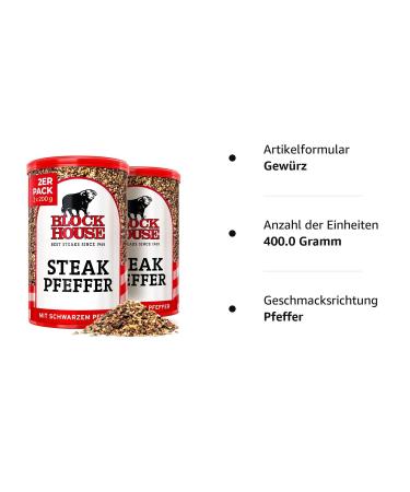 Block House Steak Pepper with Black Pepper | 2x200g - Premium Restaurant Quality Spice Blend for International Shipping - Buy Online on GoSupps.com