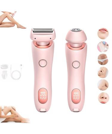 Women s Electric Razor Hypoallergenic Waterproof Rechargeable Digital Display Safe for Sensitive Skin 2 in 1 Triple-Blade Shaver for Face Legs Underarms & Bikini (Pink)