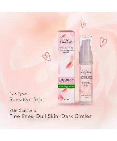 ClaRose Hyaluronic Acid Anti-Aging Eye Cream - 100% Natural Rose Oil | 30ml - Shop Now for Youthful Skin - Buy Online on GoSupps.com