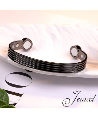 Jeracol Copper Magnetic Bracelet for Women Men - Adjustable Striped Style Bangle with 6 Magnets (3500 Gauss Each) - Includes Jewelry Gift Box - Black - Buy Online on GoSupps.com
