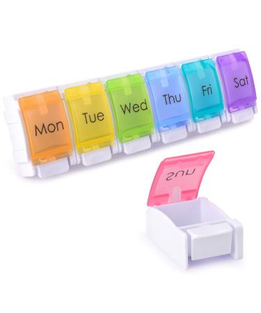 LEMBOL Detachable Pill Organizer,Weekly Pill Box 1 Time a Day,Large Daily Pill Case for Pills/Vitamin/Fish Oil/Supplements(Rainbow) Rainbow-01