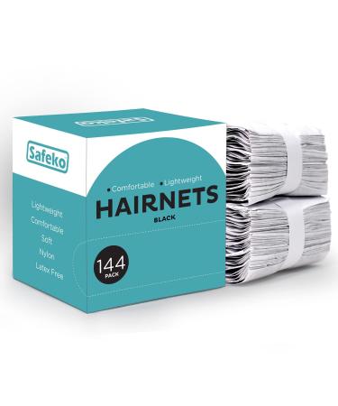 Hair Nets 144 PCS  Individually Wrapped  SAFEKO Lightweight Nylon Hairnets  Latex-Free | Black  Large (24) Large (24) Black