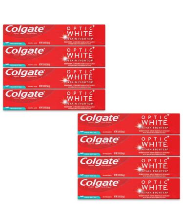Colgate Optic White Toothpaste Stain Fighter Fresh Mint Gel Travel Size 2.0 oz (56.6g) - Pack of 8 Mint 2 Ounce (Pack of 8)
