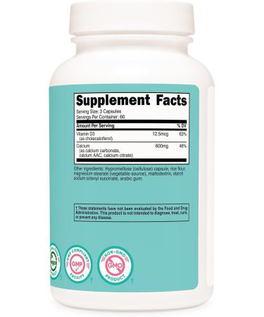 Nutricost Calcium (600mg) + Vitamin D3 (12.5mcg) for Women 180 Capsules - Vegan Non-GMO Gluten Free - 60 Servings - Buy Online on GoSupps.com