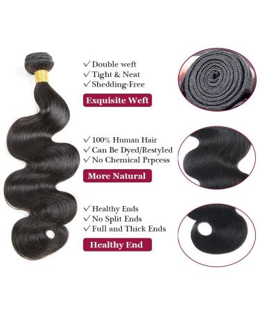 Brazilian Body Wave Bundles with Closure - 16 18 20 +14 Inch - 100% Unprocessed Virgin Human Hair - Buy Online on GoSupps.com