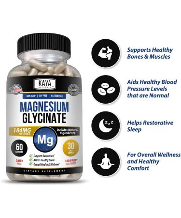 Magnesium Glycinate 184mg Capsules - Chelated for Maximum Absorption - Non-GMO, Gluten-Free - Supports Muscle, Joint, and Heart Health - 60 Veggie Caps - Buy Online on GoSupps.com