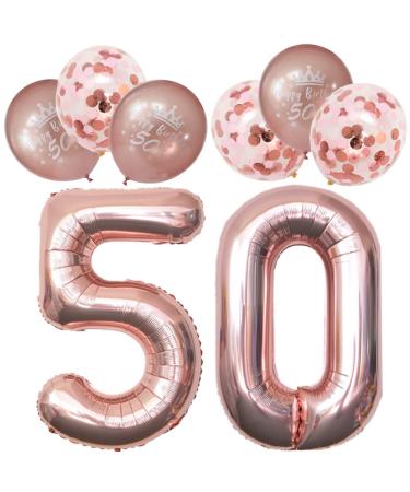 Digital Number 50 Balloons Rose Gold Unique 50th Birthday Decorations Women Including Printed Latex 50th Happy Birthday Balloons and Confetti Balloons 50-rose Gold