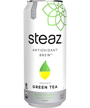 Steaz Organic Iced Green Tea Antioxidant Brew, 16 OZ (Pack of 12) (Zero Calorie Half and Half)