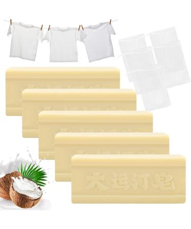 Grand Canal Soap 5PCS Laundry Soap Bar Powerful Stain Remover Underwear Cleaning Soap Gentle Natural Cleaning Soap Bars with 5 Drawstring Soap Bubble Mesh Bags for All Clothing