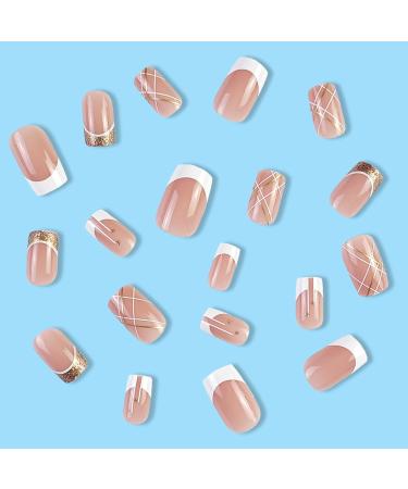 24-Piece Gold Glitter French Artificial Nails - Ballerina Press-On Design for Women & Girls | DIY Square Fake Nails - Buy Online on GoSupps.com