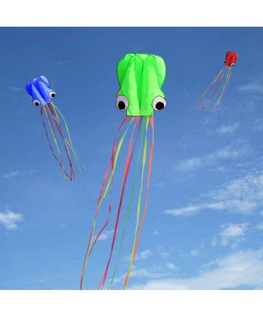 Hengda Kite Pack: 3 Colors Easy Flyer Octopus Kite for Kids - Large 31 Wide with Long Tail - Beach or Park Fun - Red, Green, Blue - Buy Online on GoSupps.com