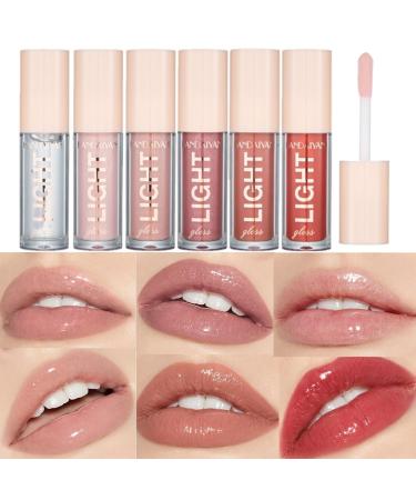 6Pcs Lip Oil Light Lip Gloss Set Moisturizing Lip Glow Oil Long Lasting Waterproof Liquid Lipstick Crystal Jelly Lip Tinted Liquid Lipstick for Girls and Women Set C - Buy Online on GoSupps.com