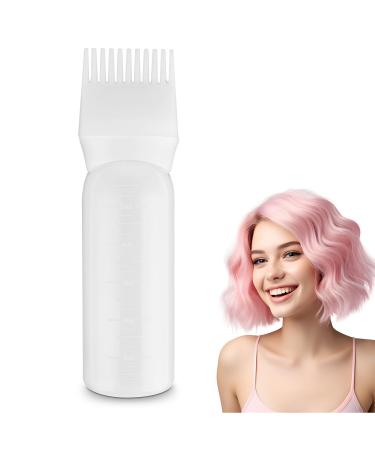 COMNICO Root Comb Applicator Bottle 6 Ounce Plastic Squeeze Hair Dye Oil Applying Applicator Brush Cap with Graduated Scale Portable Hair Color Dispenser (White)