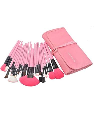 Professional Makeup 24 pieces Brush Set Cosmetic Brushes Kit Set with Folding PU Leather Bag - Pink