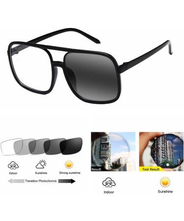Retro Oversize Square Aviator Glasses for Men & Women - UV400 Transition Photochromic Reading Glasses +0.75 to +6.0 | International Shipping Available - Buy Online on GoSupps.com