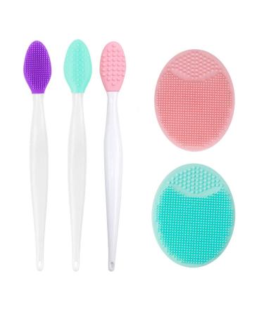 3PCS Silicone Exfoliating Lip Brush 2 in 1 Double-Sided Soft Silicone Lip Brush & and 2PCS Silicone Facial Cleaning Brushes Pad for Smoother and Fuller Lip Appearance Cleanning Blackhead