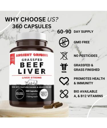 Ancient Origins Grass Fed Beef Liver Two Month Supply Supports Energy Production Cleansing Digestion Immunity and Full Body Wellness Non GMO Freeze Dried Liver Supplement 360 Capsules - Buy Online on GoSupps.com