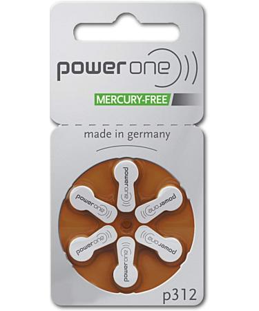 Power One Size P312 Hearing Aid Battery No Mercury 6 Count (Pack of 1)