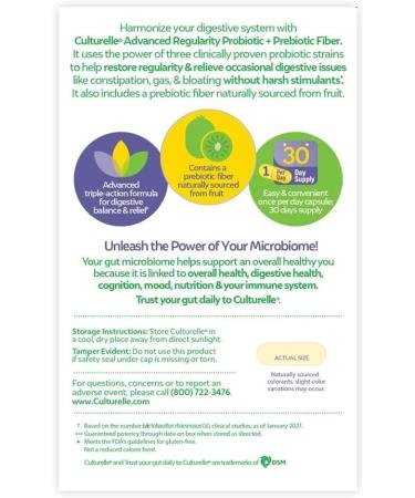 Culturelle Advanced Regularity Probiotic for Men & Women - 30 Count - Reduces Constipation, Gas & Bloating - Gluten & Soy Free - Non-GMO - Buy Online on GoSupps.com