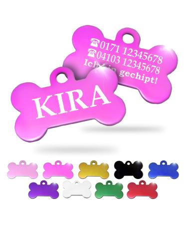 Ibera Gifts - Personalized pendants for small to medium -sized dogs and cats in bone shape - engraving dog brand collar dog neck band Name personalized dog (pink no drawing) no drawing pink