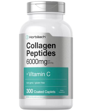 Horb ach Collagen Peptides 6000mg | 300 Caplet Pills | with Vitamin C | Hydrolyzed Collagen Supplement | Non-GMO Gluten Free