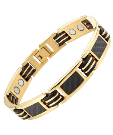 Willis Judd Carbon Fiber Titanium Magnetic Bracelet Gold Tone Size Adjusting Tool and Gift Box Included