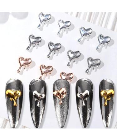 20pcs 3D Alloy Heart Nail Charms - Droplets Lava Heart Shape Art Charms for Nails - Punk Chrome Charms - Irregular Molten Love Metal Jewelry & Accessories - Buy Online on GoSupps.com