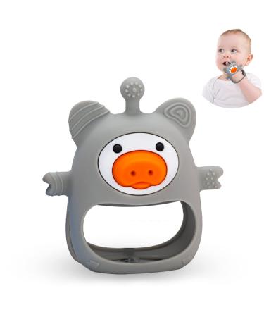 ZKHW Pig Baby Teething Toys for Babies 0-6 Months Never Drop Silicone Baby Teether Toy for Infants 6-12 Months BPA Free Baby Chew Toys for Sucking Needs Grey
