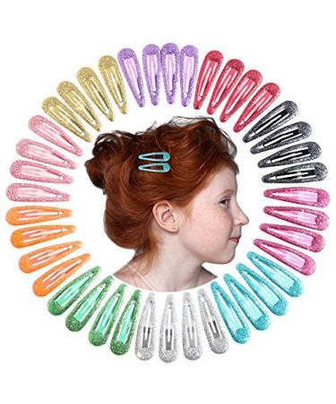 QtGirl Snap Hair Clips 40pcs 2 No Slip Glitter Hair Clip Metal Hair Barrettes for Baby Girls Toddlers