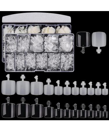 Ebanku 1100 pieces of wrong toenails tip set clear natural tips for footnails Full cover acrylic artificial tooth hinge tips with box and 2 nail files 11 sizes