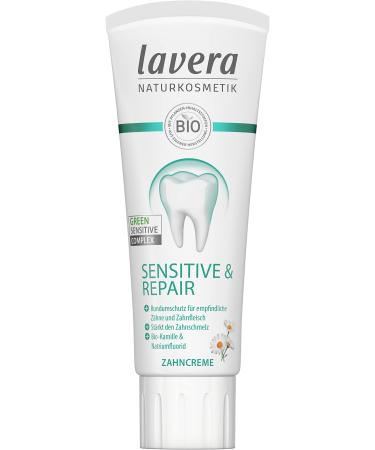 lavera Sensitive & Repair Toothpaste - organic chamomile & sodium fluoride - strengthens tooth enamel - anti-inflammatory - protection & repair - natural cosmetics - vegan - organic (1 x 75 ml)