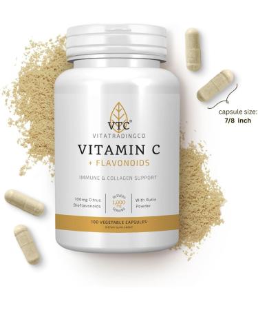VTC VitaTradingCo. Vitamin C + Flavonoids | 1000mg High Potency Vitamin C with Citrus Bioflavonoids | Powerful Antioxidant | Immune & Collagen Support | 100 Veggie Capsules - Buy Online on GoSupps.com
