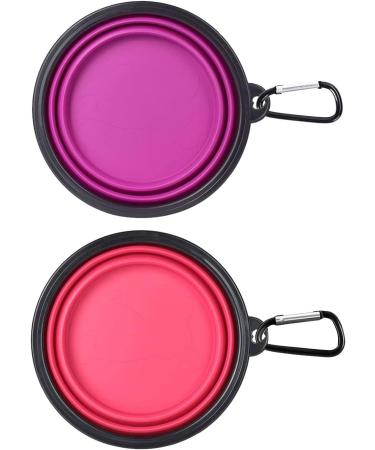 Petbonus Foldable Dog Bowl Set - 2 Silicone Travel Bowls (1000ml) with Carabiners - Leak-Proof for Water & Food - Portable Dog Bowls in Purple & Pink - Buy Online on GoSupps.com