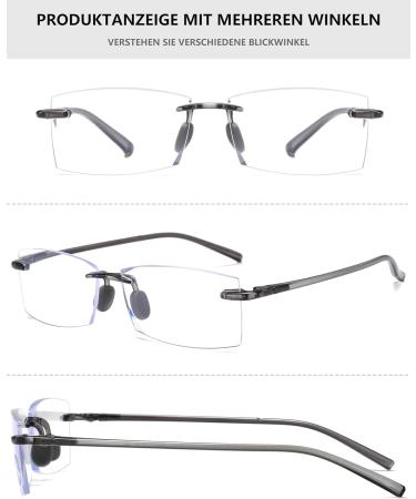 Lanomi Frameless Reading Glasses for Men - Rectangular Blue Light Filter Rimless Design Spring Hinges Transparent Gray 1.0x Visual Aid - Buy Online on GoSupps.com