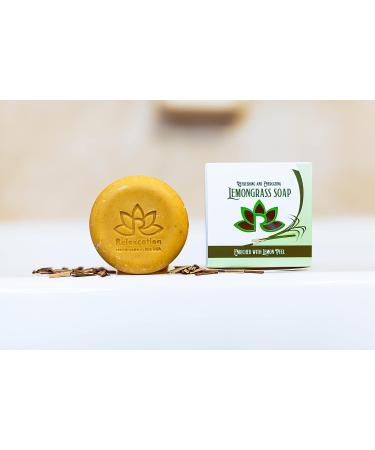 Relaxcation Lemongrass Soap Bar with Leaves and Lemon Peel - Natural Citronella Cold Process Soap for Refreshing & Energizing Skin - Helps Reduce Oily Skin - Buy Online on GoSupps.com