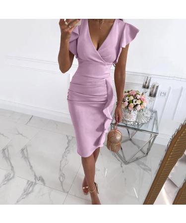 Shop Briskorry V-Neck Flower Case Lighter Knielang Business Dresses for Women - Elegant Summer & Party Dresses with Ruffled Hem - Vintage Style L Lila-1 - Buy Online on GoSupps.com
